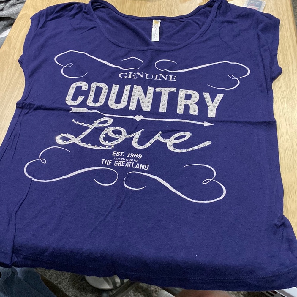 Cute blue tshirt with rhinestones. Size small